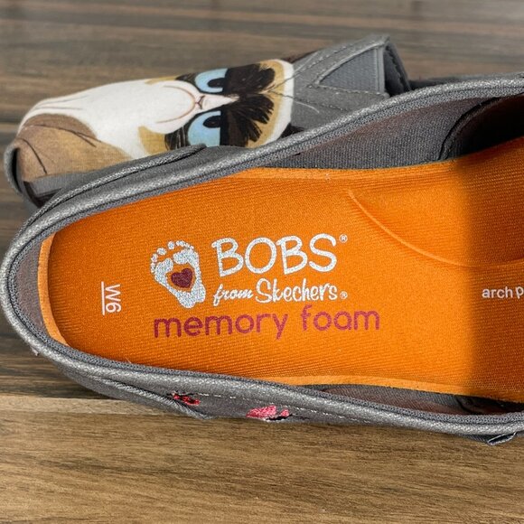 Skechers x Grumpy Cat BOBS Plush Lil Bug Womens Size 6 Shoes Gray Comfort Flats - Picture 11 of 13